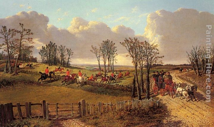 John Frederick Herring, Jnr A Hunting Scene with a Coach and Four on the Open Road
